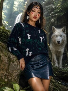 Studio Ghibli Princess Mononoke Kodama Forest Crewneck Sweater (Small)